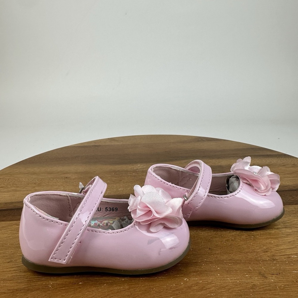 New NWT Baby Girls Josmo Pink Faux Patent Leather Floral Mary Jane Flats Size 3